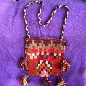 Vintage Kilim Bag Purse Handwoven Wool Crossbody Red Rust Orange Fringe
